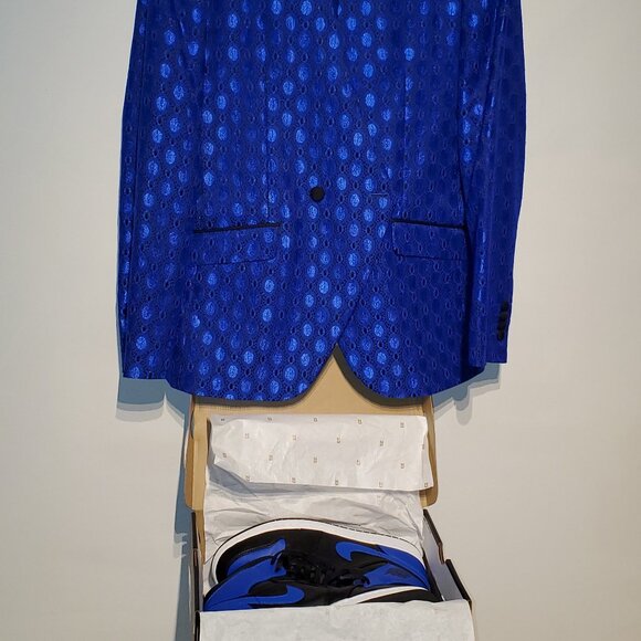 Custom RJ Hyper Royal Jacket W/ Matching Nike Jordan 1 Mid Sneakers 40 Reg MINT - Picture 14 of 16